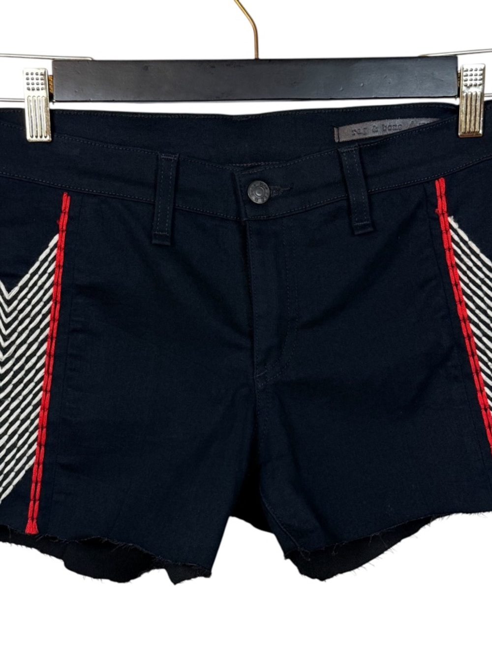 Rag & Bone Navy Cut Off Denim Shorts Chevron Stripe Women’s 28